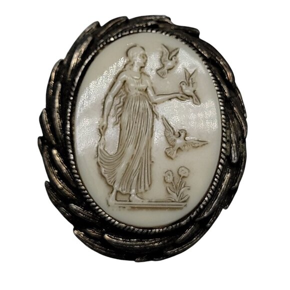 Hattie Carnegie Helen of Troy Brooch Silver Tone Setting Vintage Unmarked - Picture 2 of 12